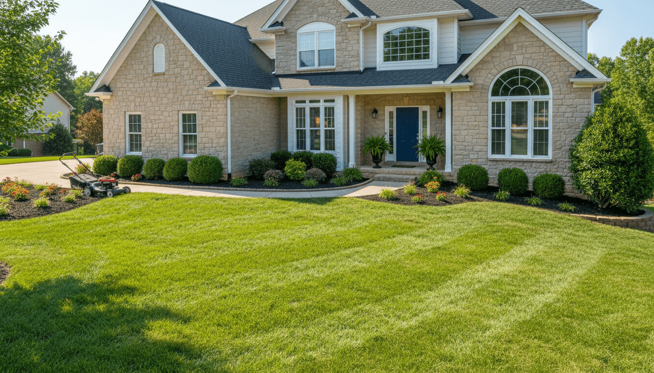 Manicured suburban lawn with trimmed edges