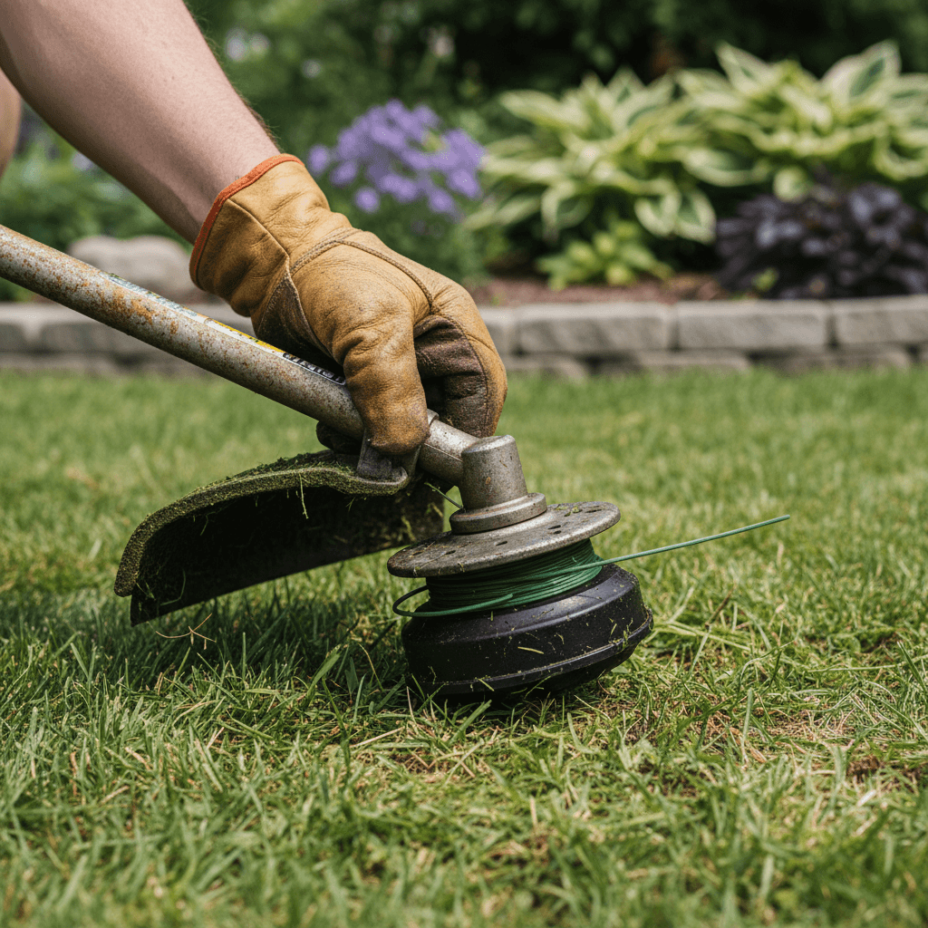 Close-up of trimming lawn edges by hand