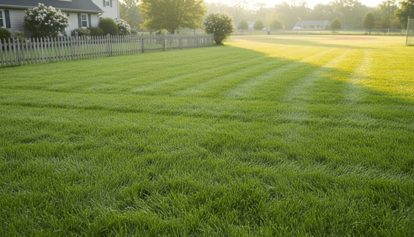 Vibrant striped lawn in a Maryville backyard