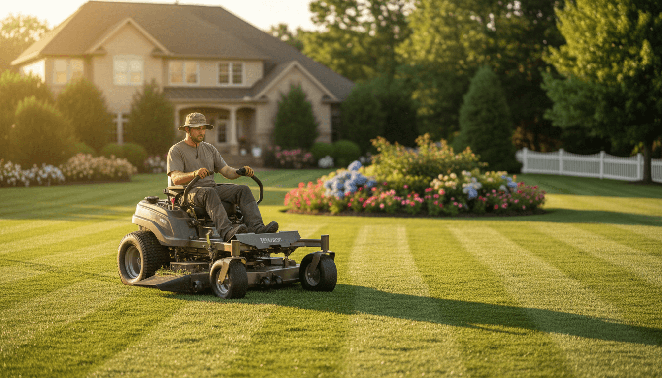 Freshly mowed lawn with striped pattern in Maryville neighborhood