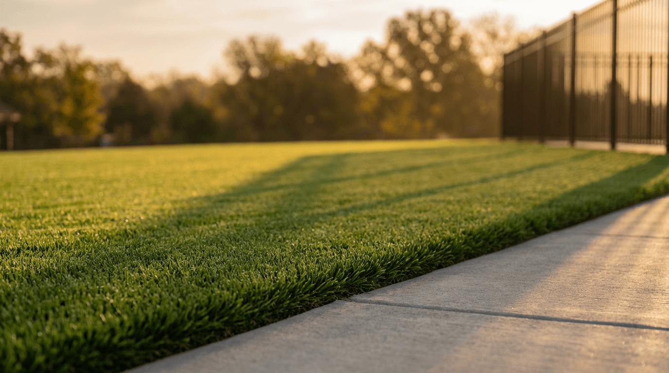 Freshly mowed lawn with crisp lines in a sunny Maryville neighborhood